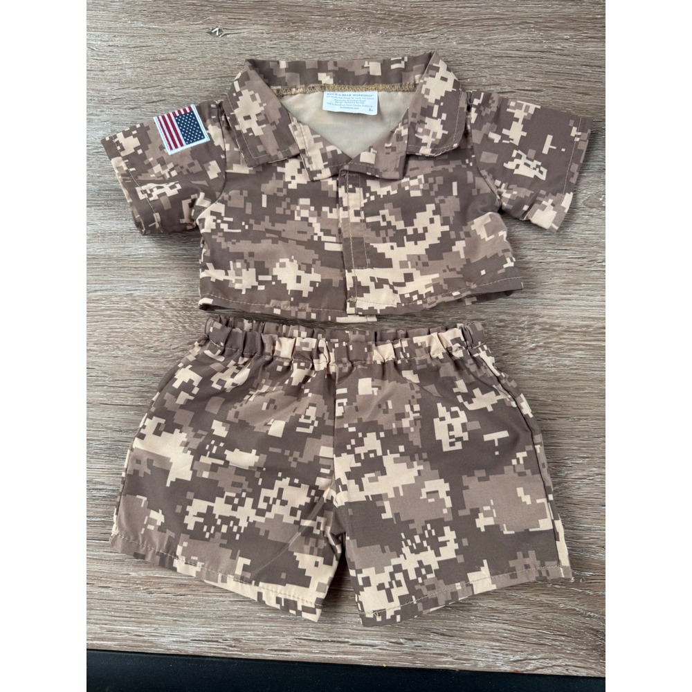 Build-A-Bear Workshop Digital Camo Military Uniform 2pc Set Shirt Shorts Kids
